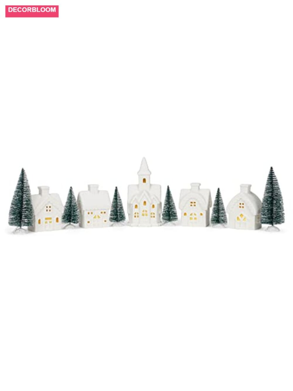 11 Pc White Unglazed Porcelain Winter Village LED Light Up Set 5 in